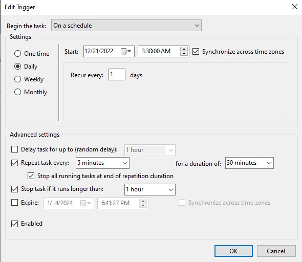 Task Scheduler Daily Trigger